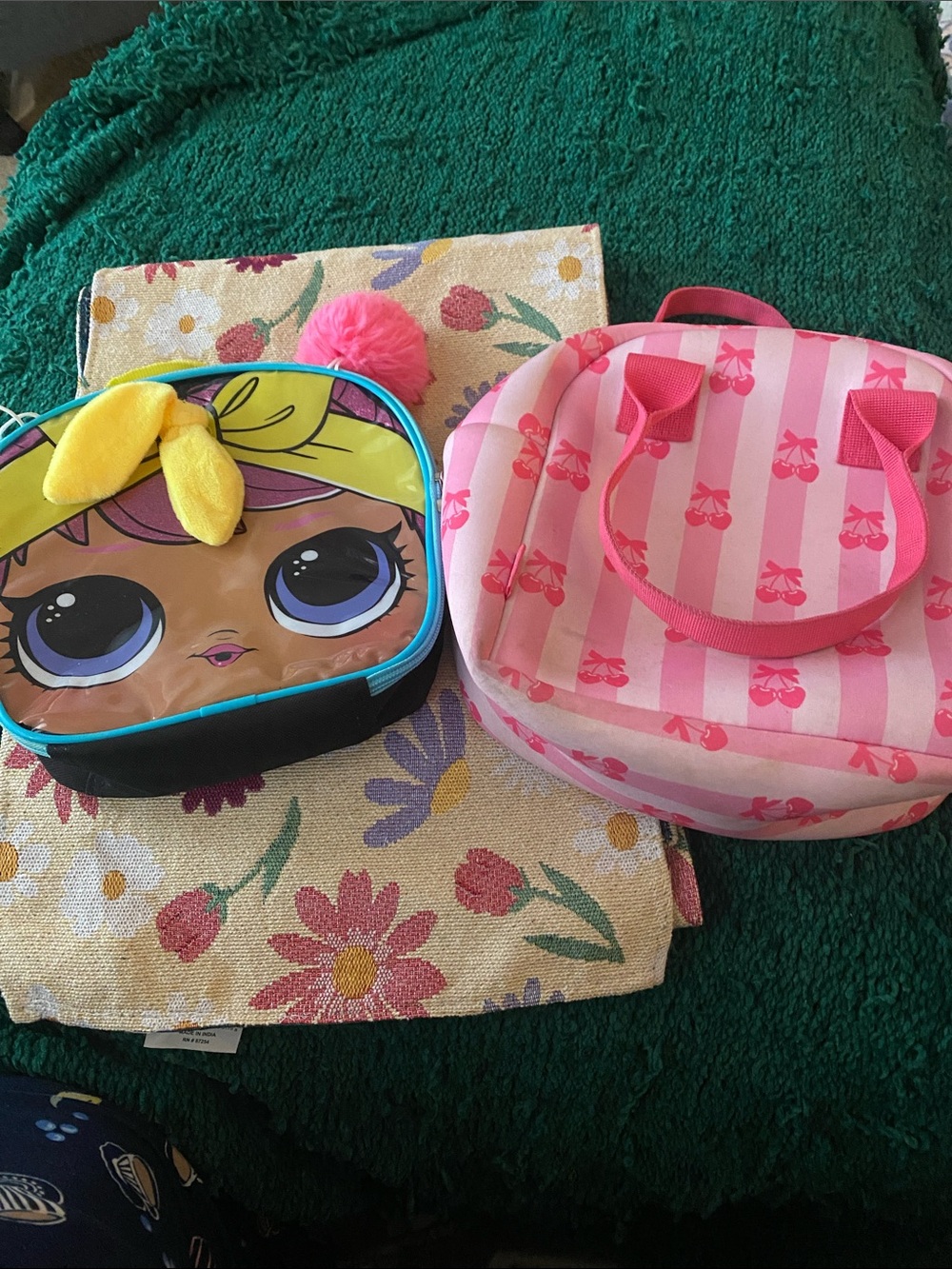 Pink Striped Kids Carry Bag with Bow Print - Cute Travel Tote and Lol doll lunch